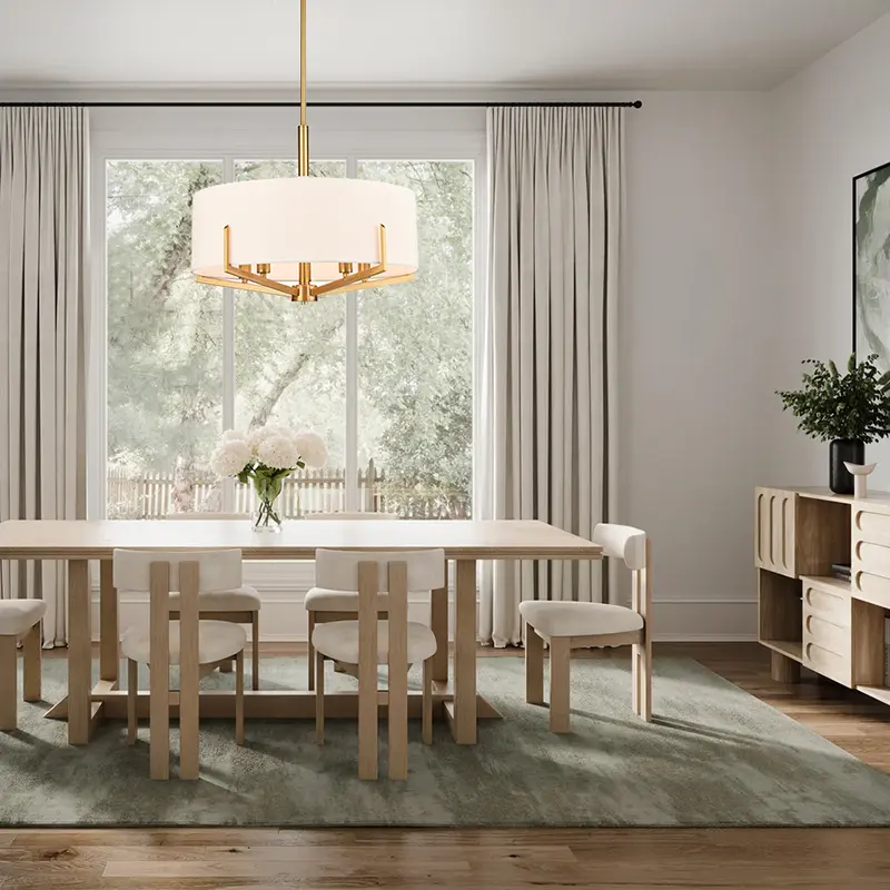 White Fabric Shade Modern Chandelier